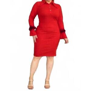NEW KAREN T DESIGN feather detail trim dress in red